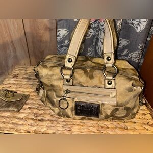 Vintage Coach Poppy Gold Metallic Signature Satchel and Matching Coin Wallet